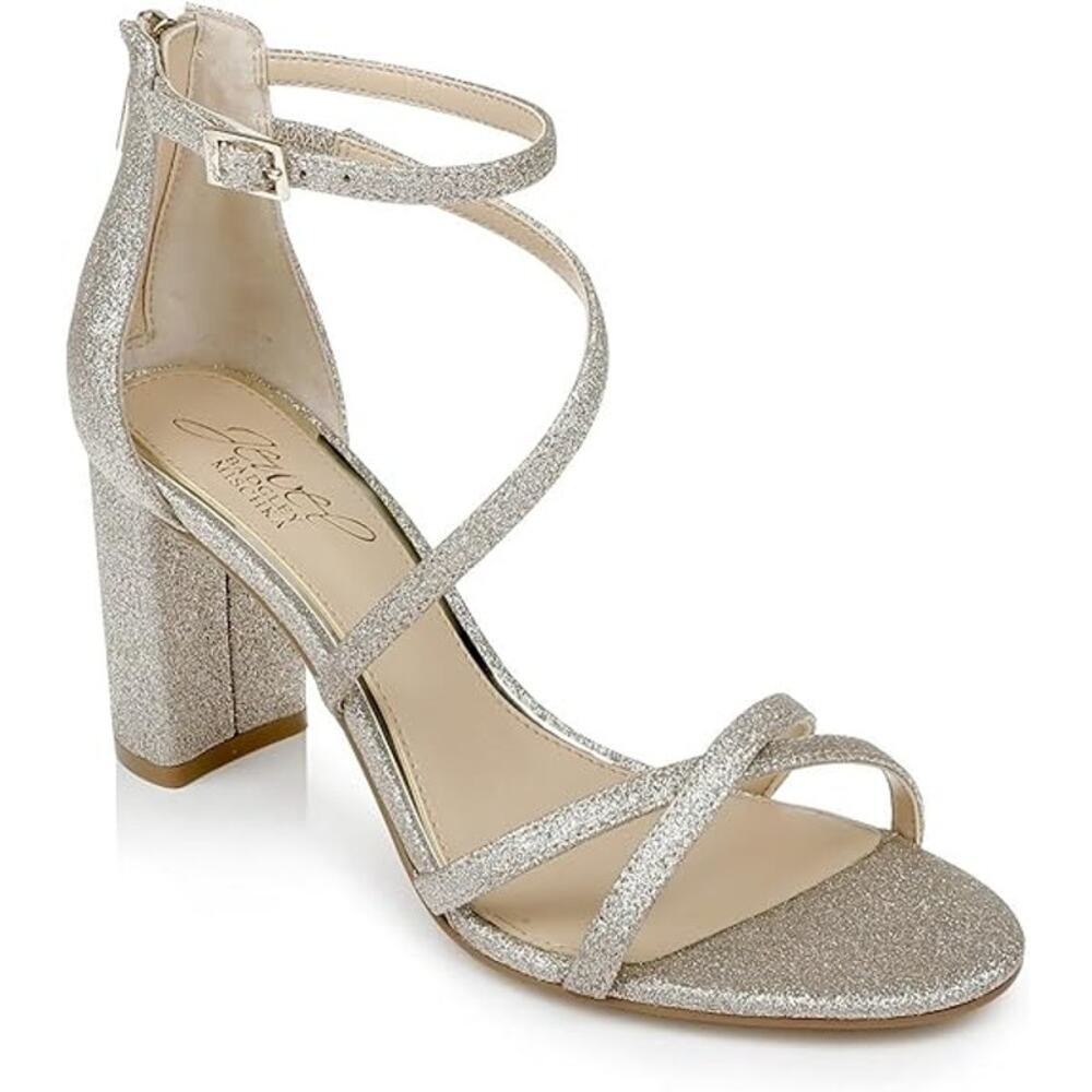 NEW Jewel By Badgley Mischka Devorah Sandals Women's Size 8.5 M Gold Glitter 3"